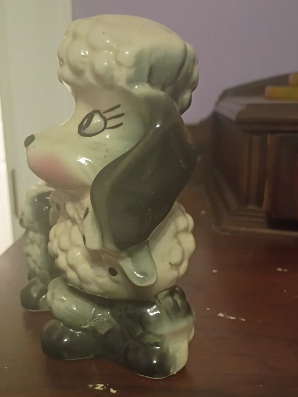 Vintage Ceramic Poodle Planter in Cream and Gray - Unbranded